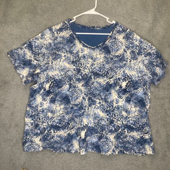 Catherines womens blue short sleeve top casual floral cotton stretch scoop 3X - Picture 1 of 7